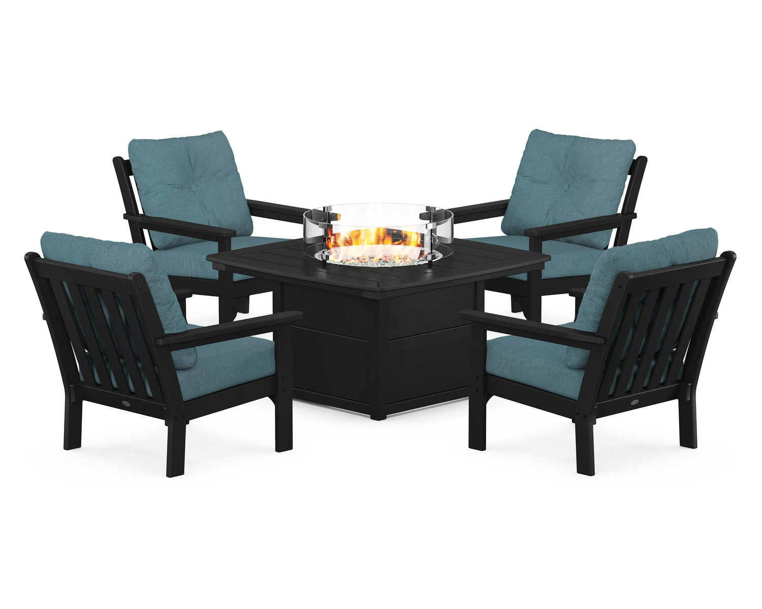 POLYWOOD Vineyard 5-Piece Conversation Set with Fire Pit Table