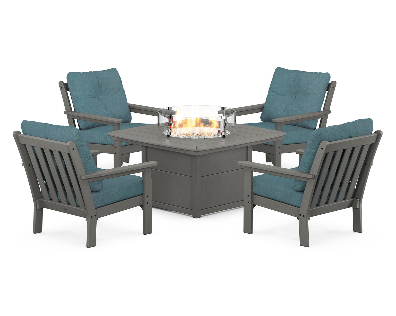 POLYWOOD Vineyard 5-Piece Conversation Set with Fire Pit Table