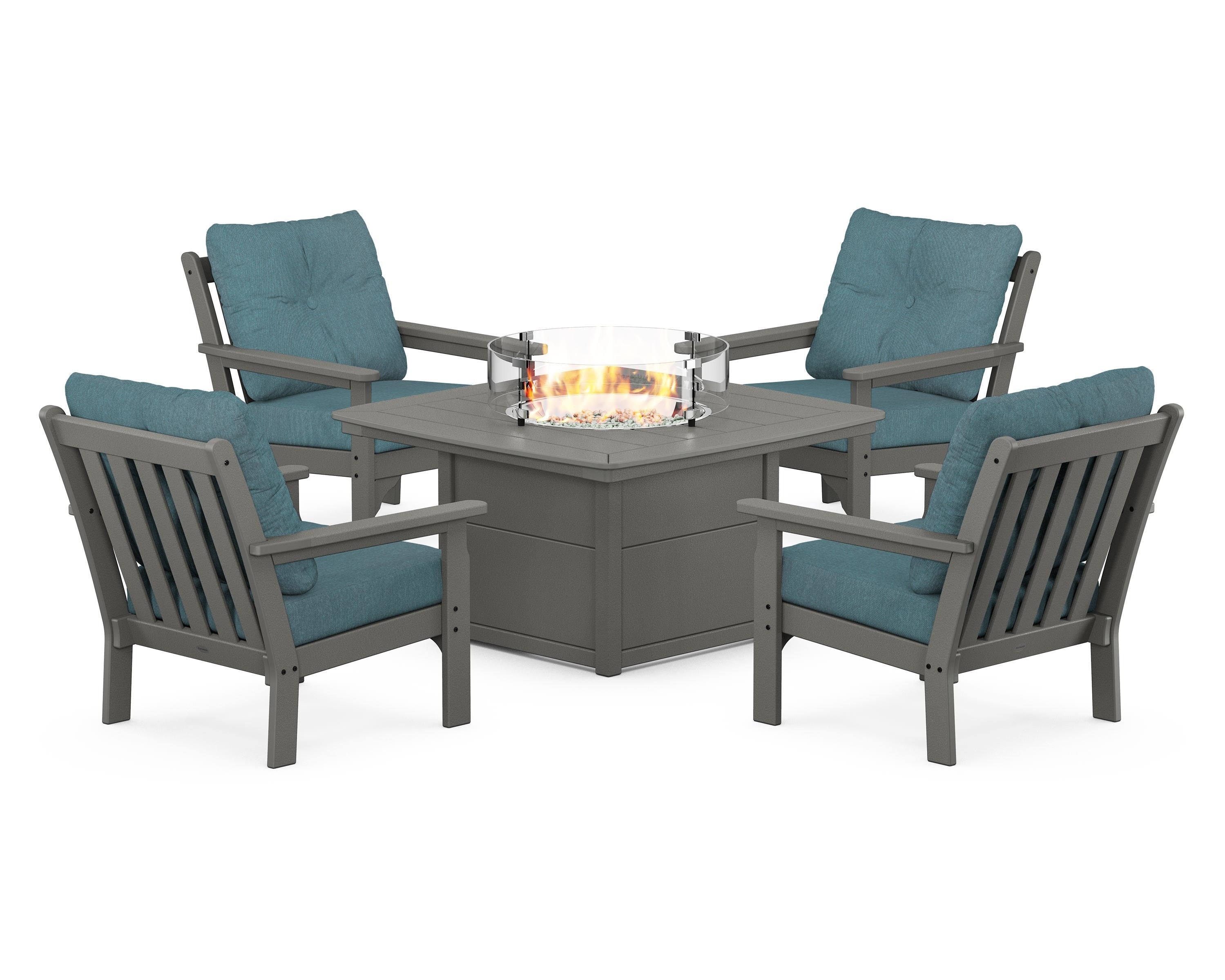 POLYWOOD Vineyard 5-Piece Conversation Set with Fire Pit Table