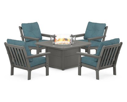 POLYWOOD Vineyard 5-Piece Conversation Set with Fire Pit Table