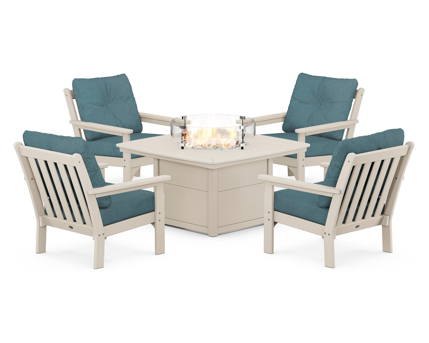 POLYWOOD Vineyard 5-Piece Conversation Set with Fire Pit Table