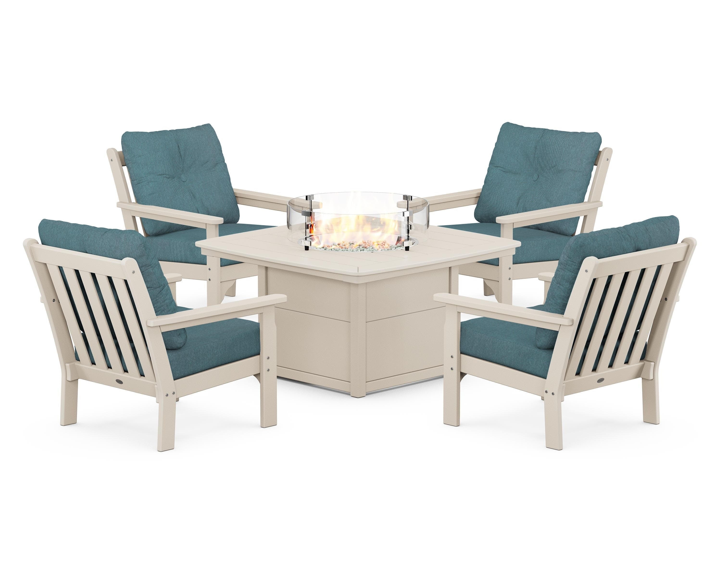 POLYWOOD Vineyard 5-Piece Conversation Set with Fire Pit Table