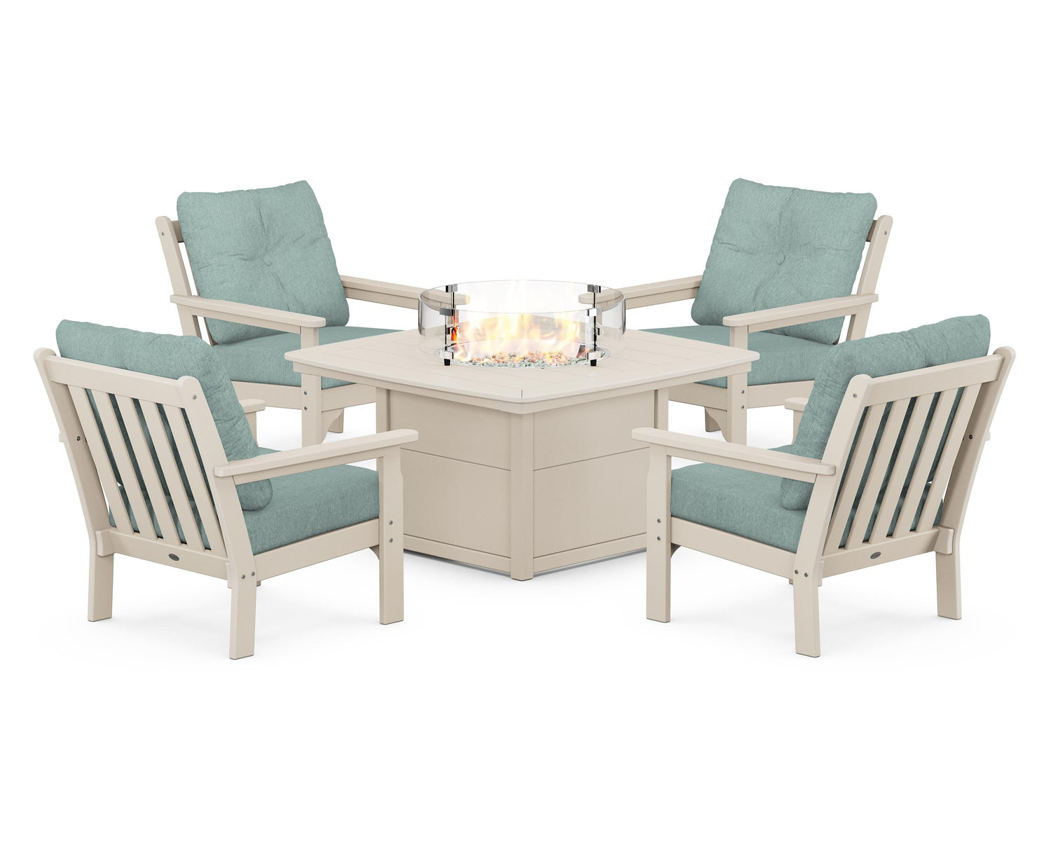 POLYWOOD Vineyard 5-Piece Conversation Set with Fire Pit Table