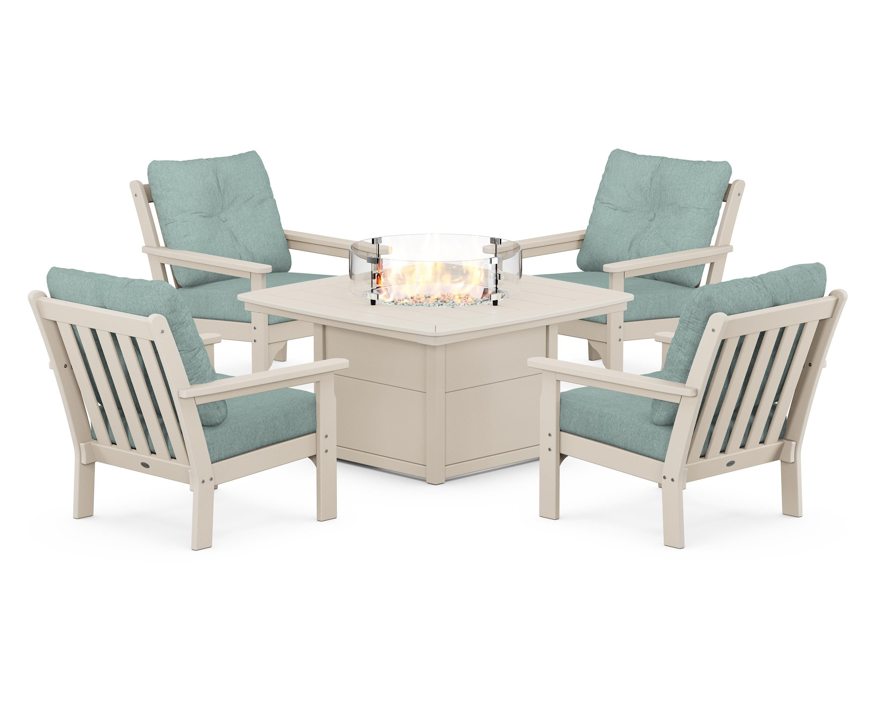 POLYWOOD Vineyard 5-Piece Conversation Set with Fire Pit Table