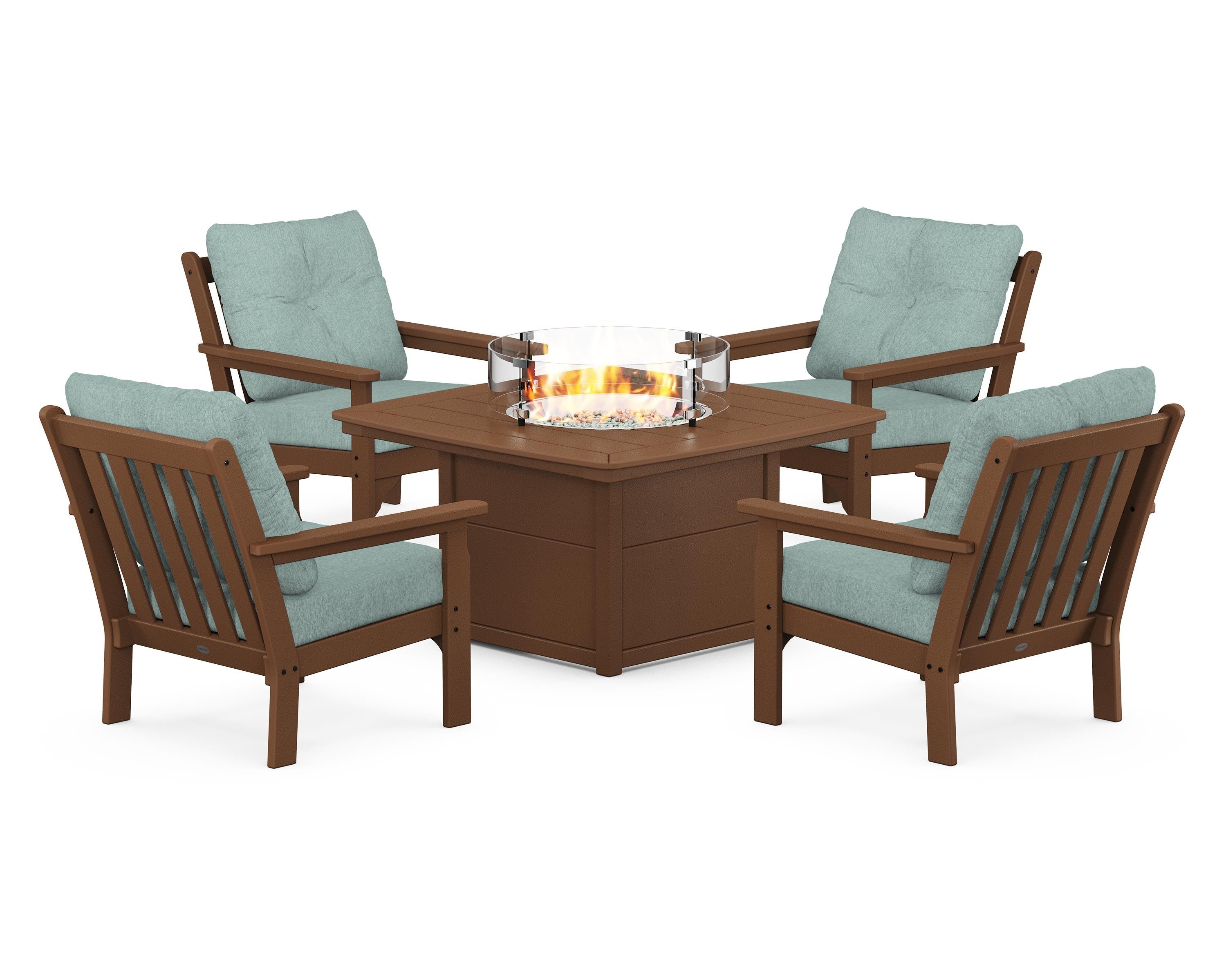 POLYWOOD Vineyard 5-Piece Conversation Set with Fire Pit Table