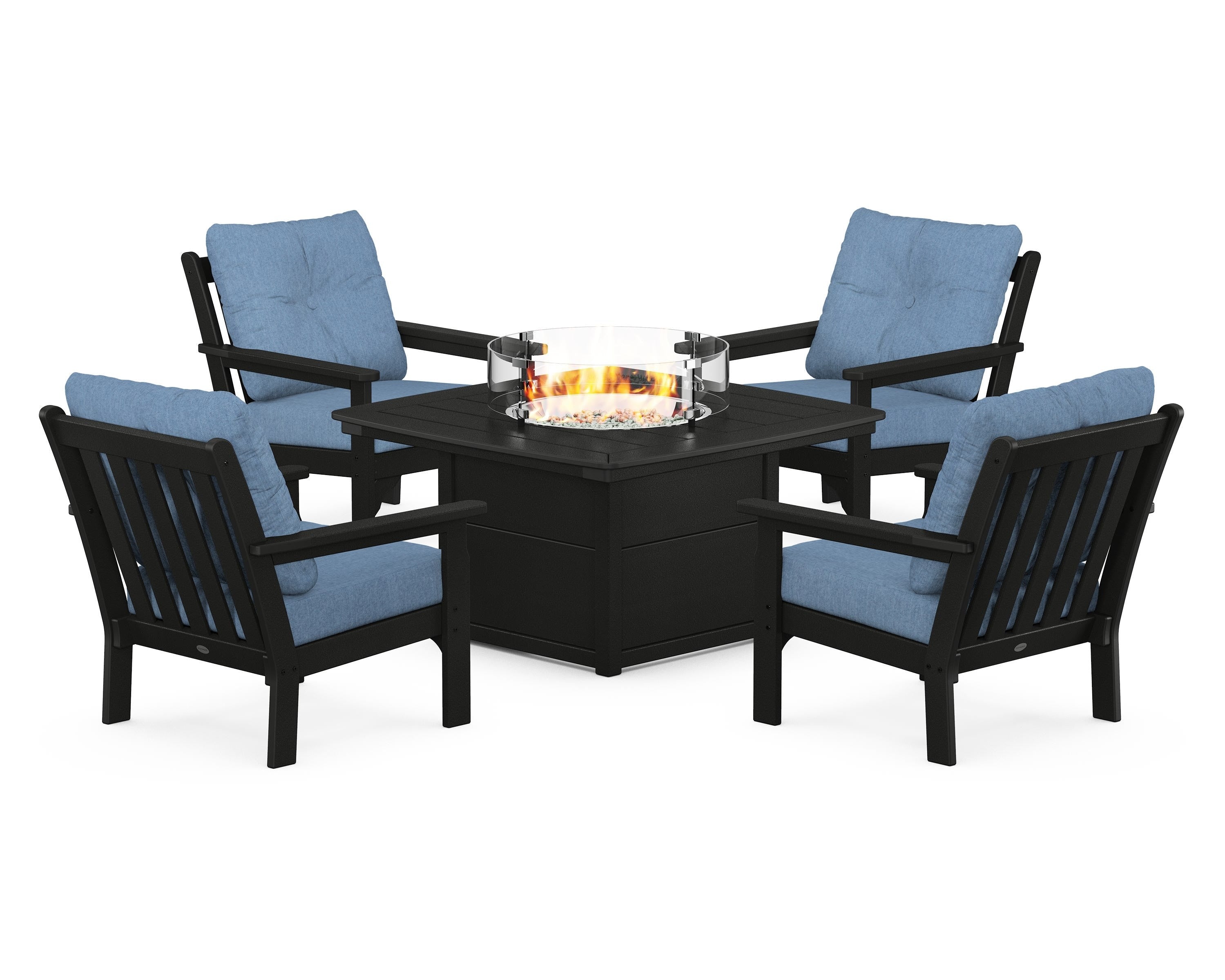 POLYWOOD Vineyard 5-Piece Conversation Set with Fire Pit Table