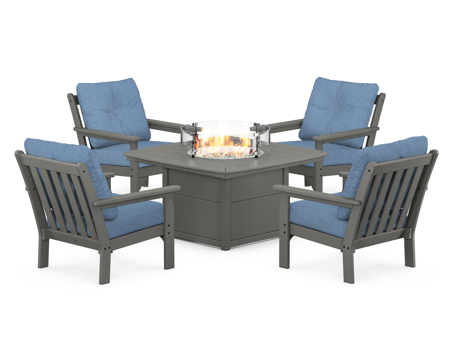 POLYWOOD Vineyard 5-Piece Conversation Set with Fire Pit Table