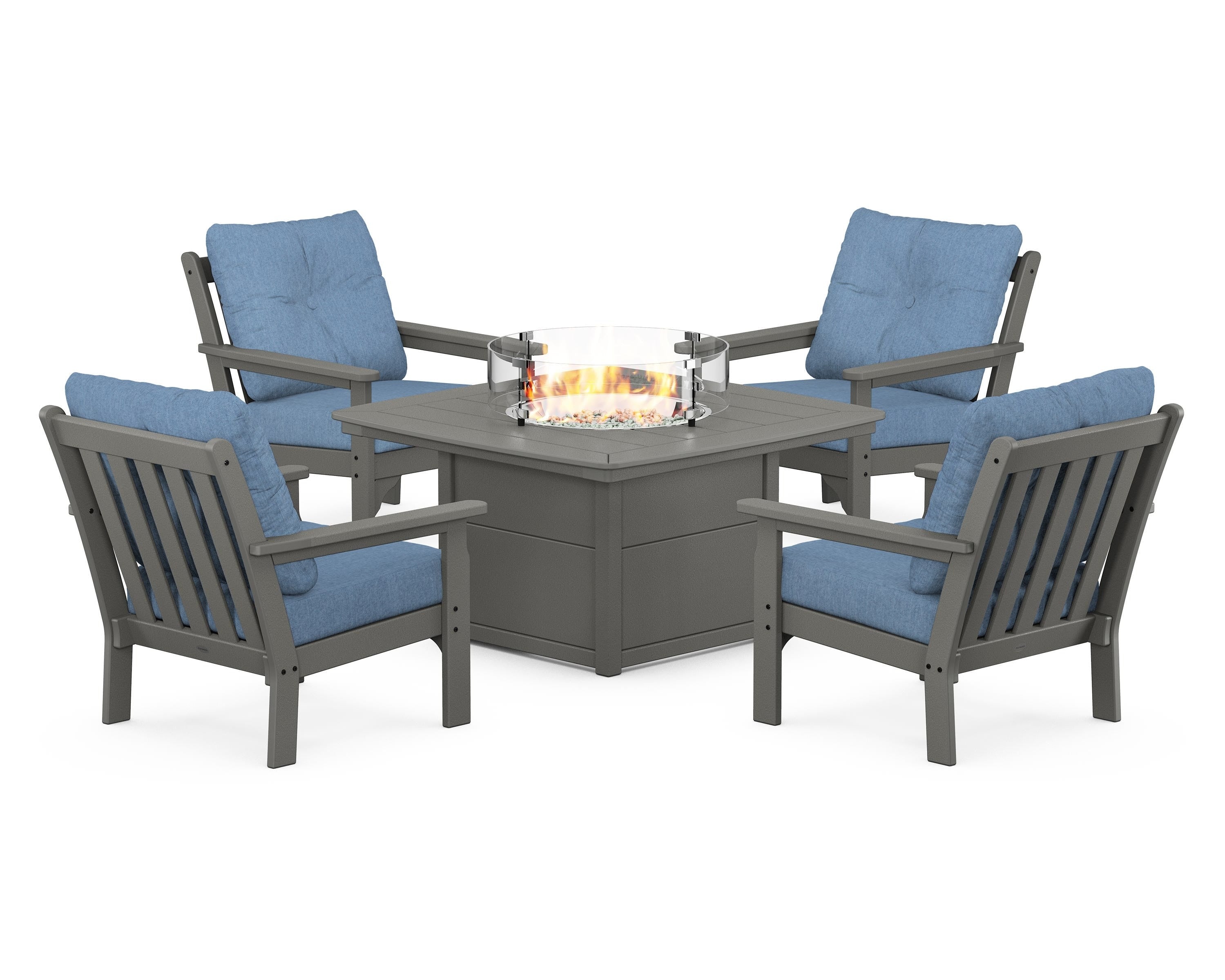 POLYWOOD Vineyard 5-Piece Conversation Set with Fire Pit Table