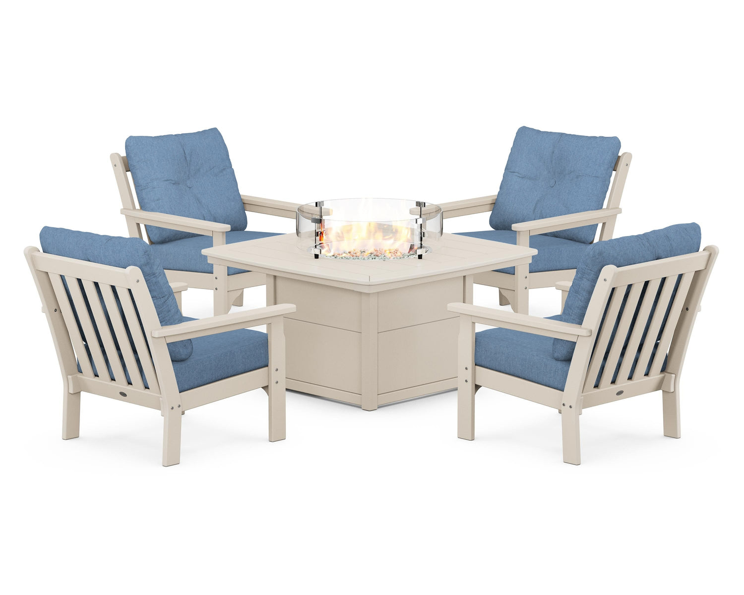 POLYWOOD Vineyard 5-Piece Conversation Set with Fire Pit Table