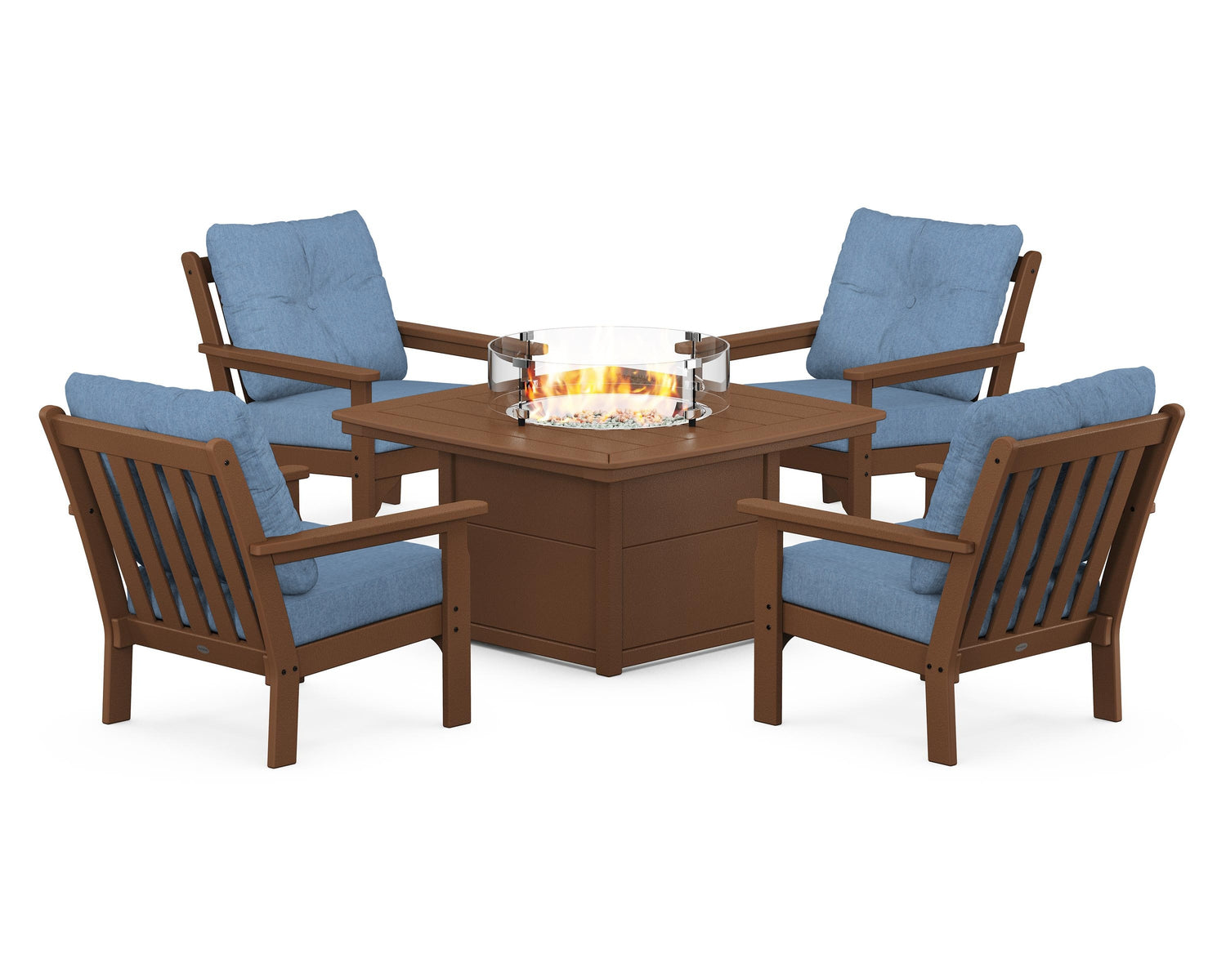 POLYWOOD Vineyard 5-Piece Conversation Set with Fire Pit Table