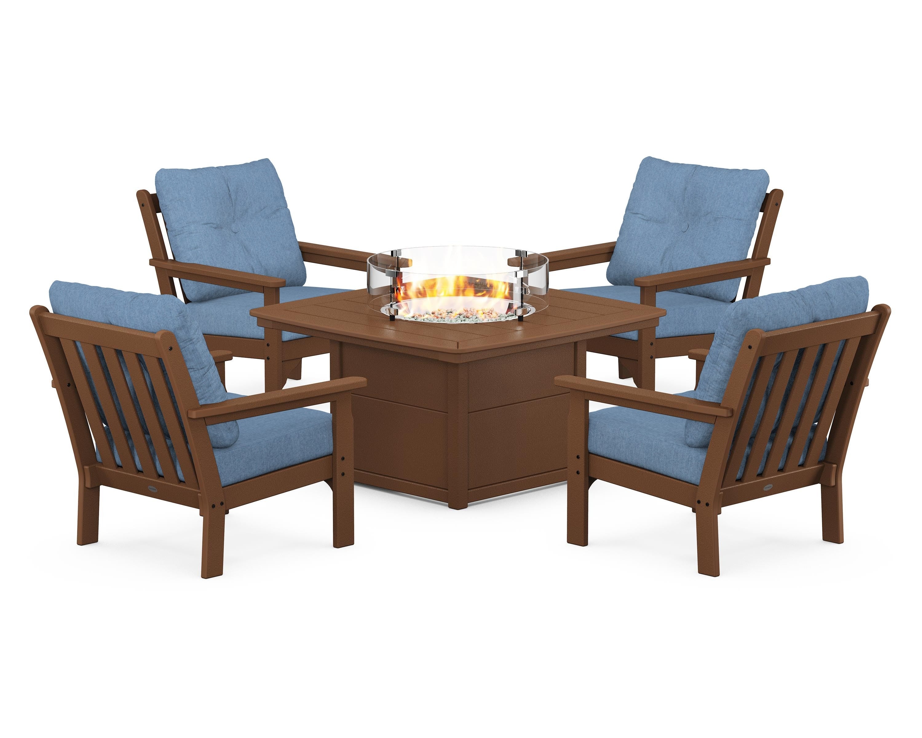POLYWOOD Vineyard 5-Piece Conversation Set with Fire Pit Table