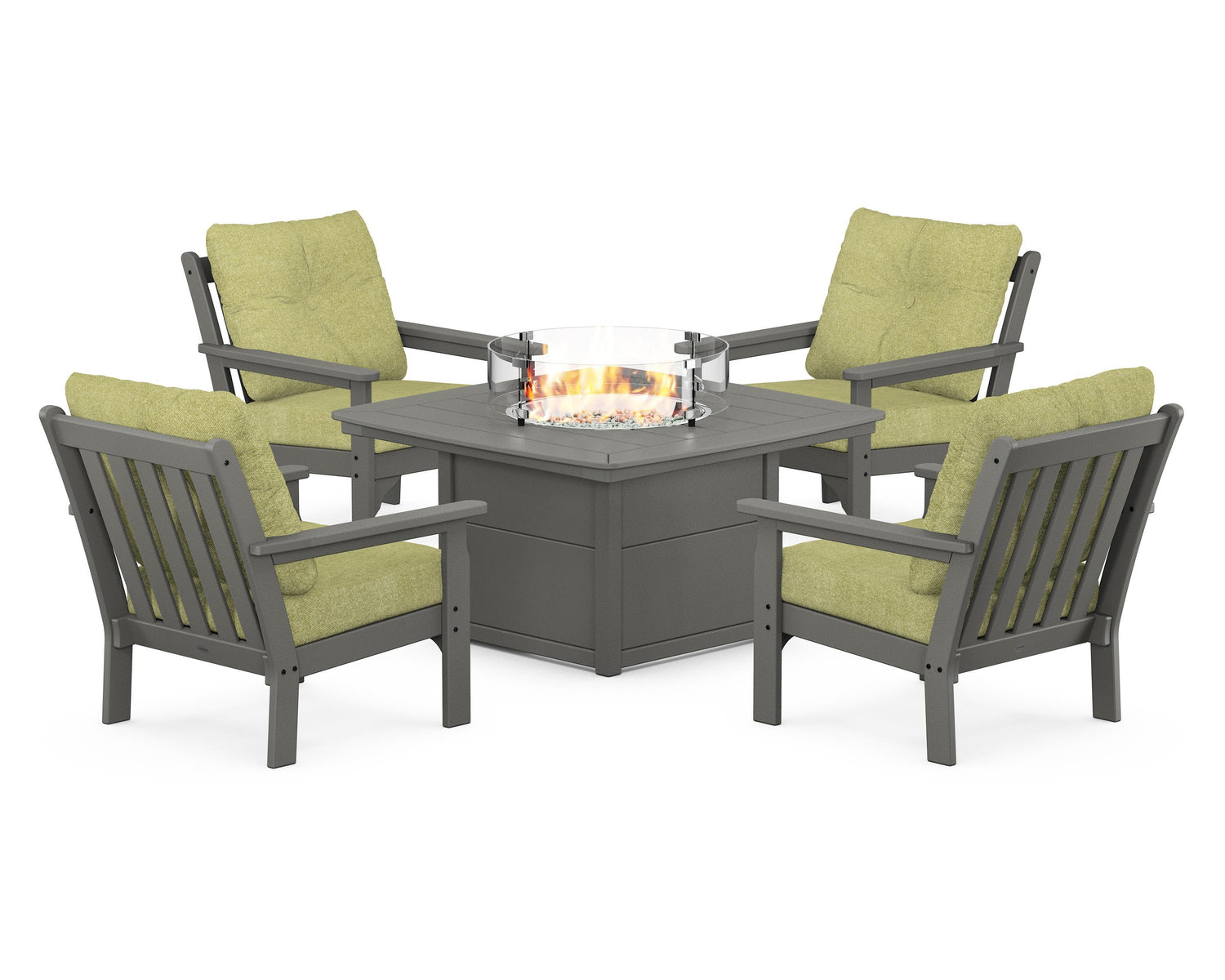 POLYWOOD Vineyard 5-Piece Conversation Set with Fire Pit Table