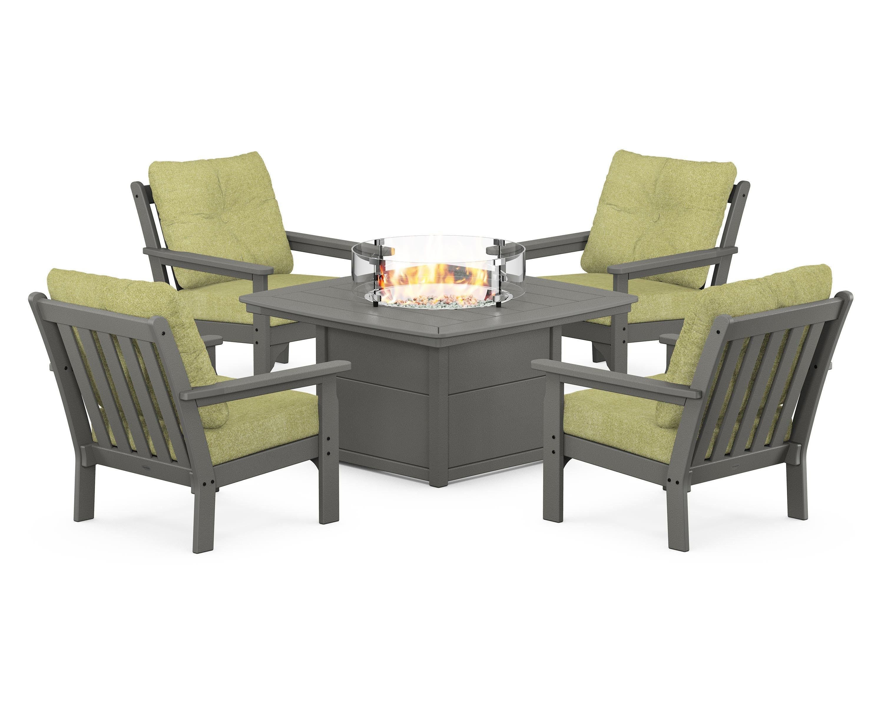 POLYWOOD Vineyard 5-Piece Conversation Set with Fire Pit Table
