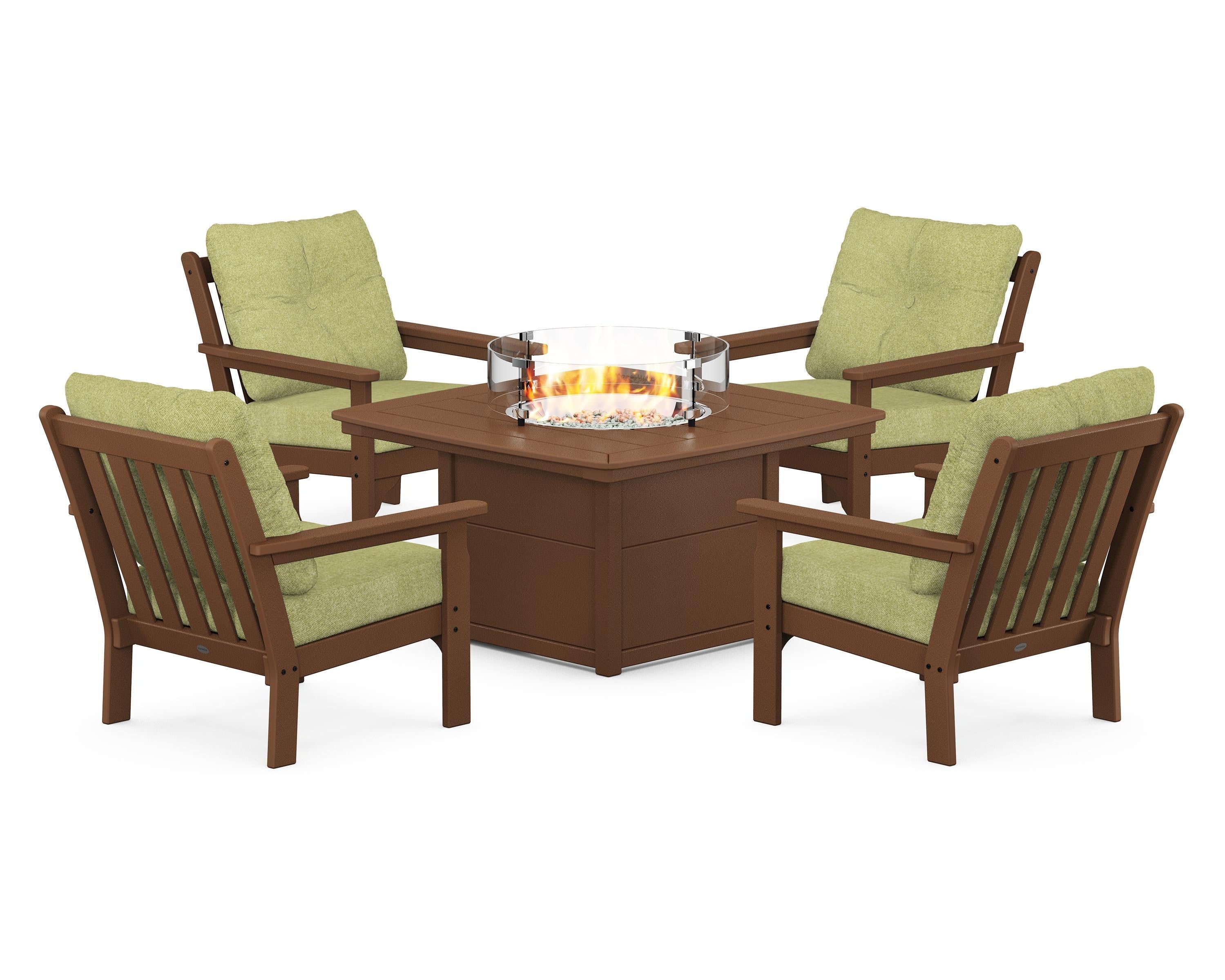 POLYWOOD Vineyard 5-Piece Conversation Set with Fire Pit Table