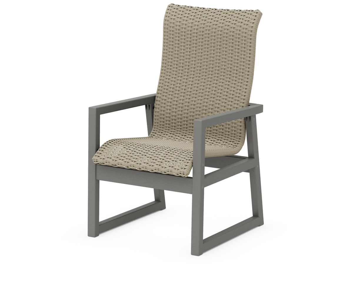 POLYWOOD EDGE Woven High-Back Dining Arm Chair in Slate Grey / Dune Grass