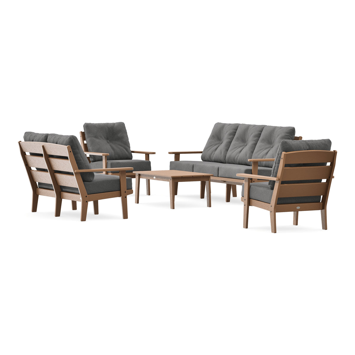 POLYWOOD Lakeside 5-Piece Lounge Sofa Set in Teak