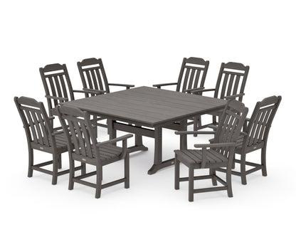 POLYWOOD Cottage 9-Piece Square Farmhouse Dining Set with Trestle Legs in Driftwood
