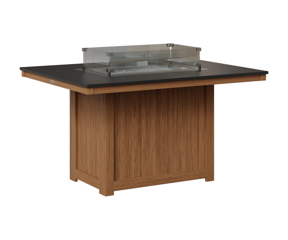Berlin Gardens Donoma 42" x 54" Rectangular Fire Table Dining in Antique Mahogany, Hammered Black top
