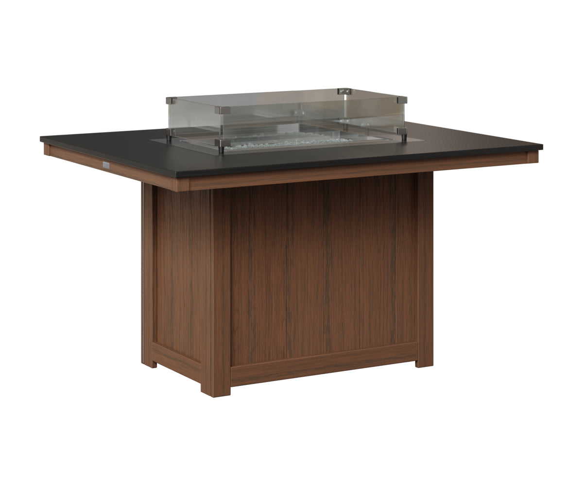 Berlin Gardens Donoma 42" x 54" Rectangular Fire Table Dining in Brazilian Walnut, Hammered Black top