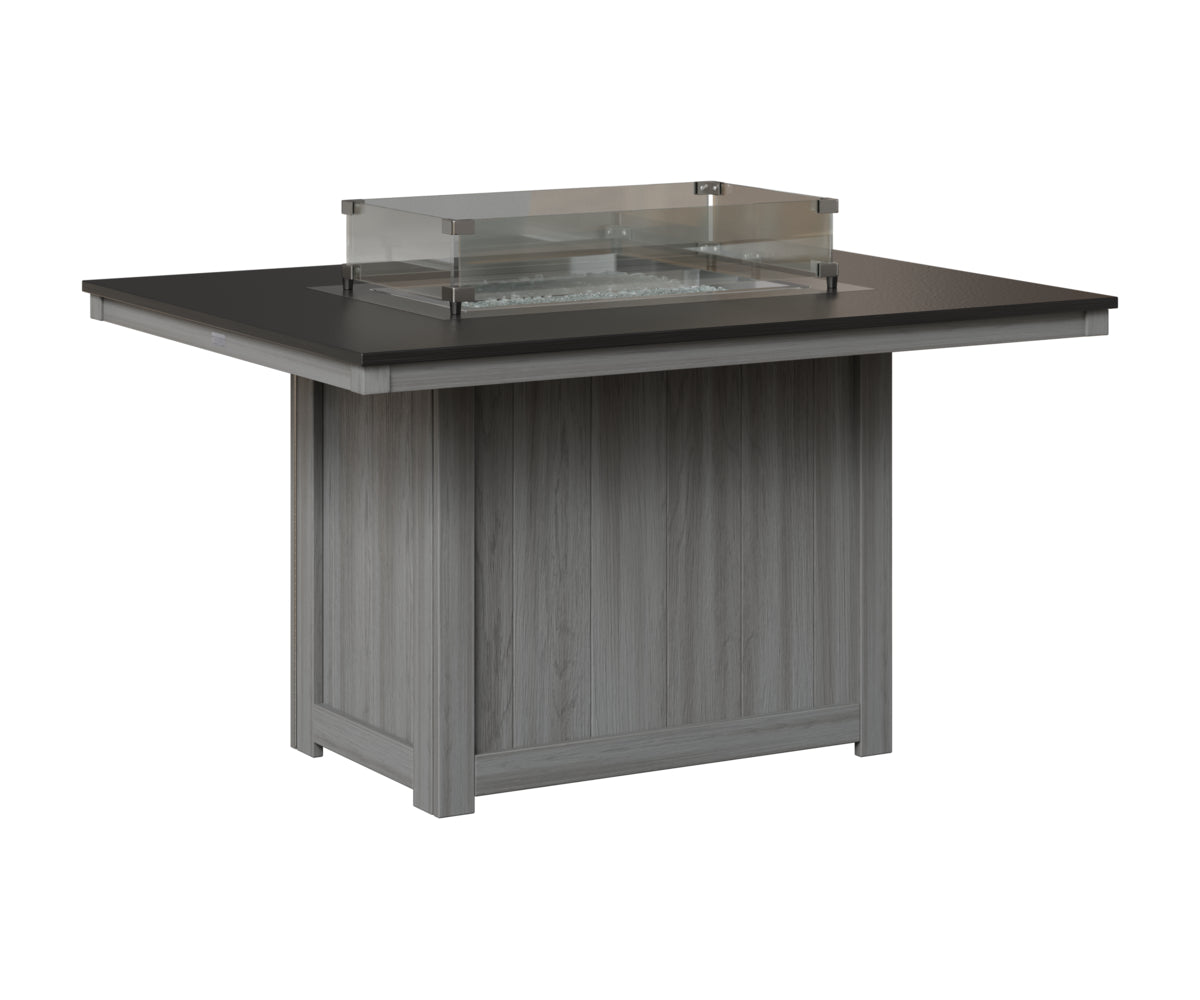 Berlin Gardens Donoma 42" x 54" Rectangular Fire Table Dining in Driftwood Gray, Hammered Black top