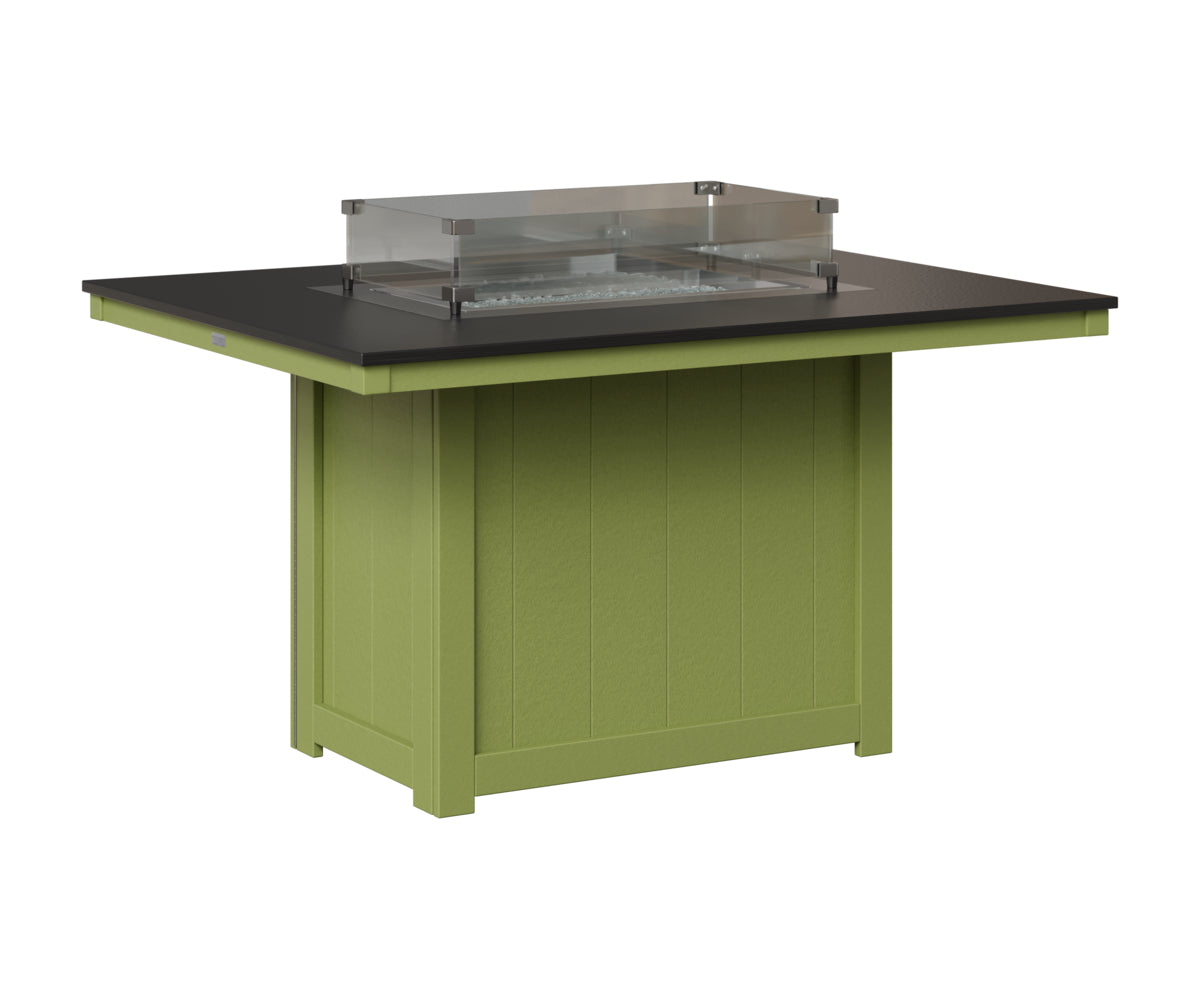 Berlin Gardens Donoma 42" x 54" Rectangular Fire Table Dining in Kiwi Green, Hammered Black top