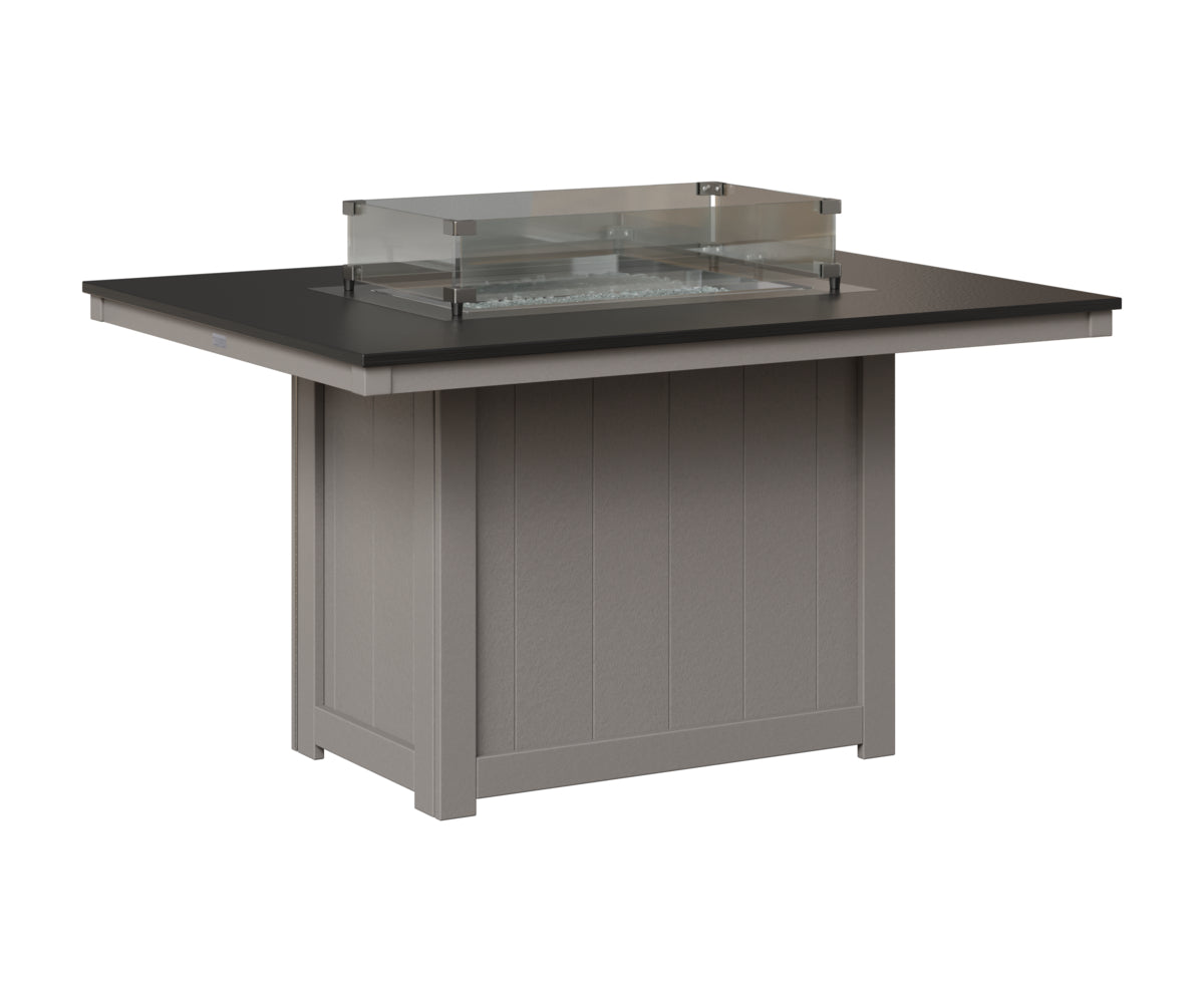 Berlin Gardens Donoma 42" x 54" Rectangular Fire Table Dining in Light Gray, Hammered Black top