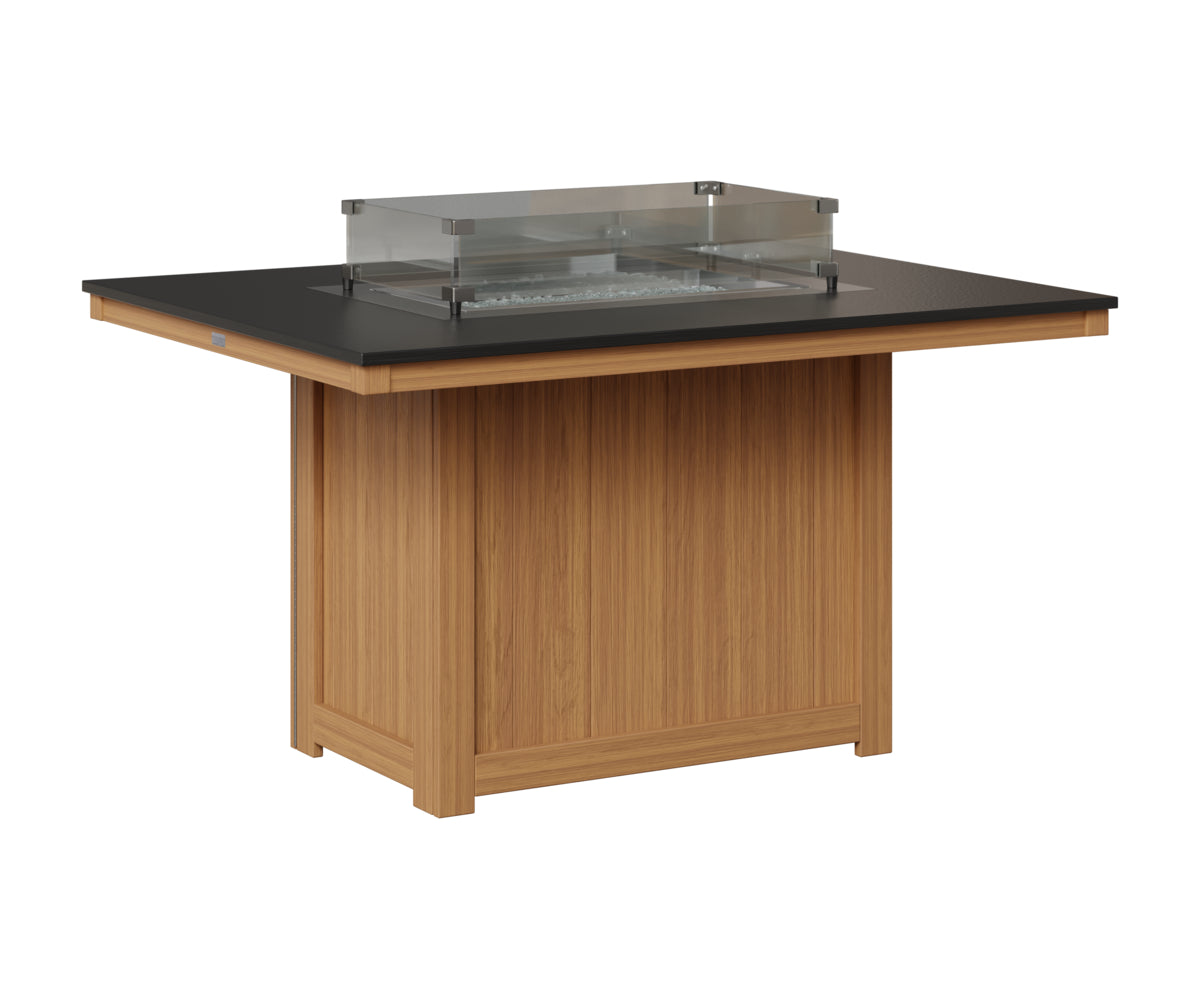 Berlin Gardens Donoma 42" x 54" Rectangular Fire Table Dining in Natural Teak, Hammered Black top