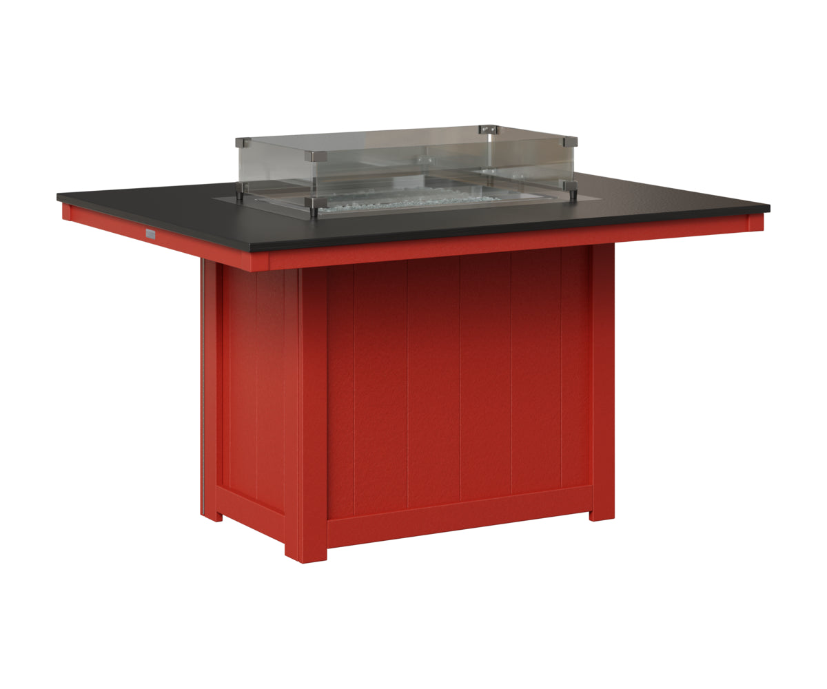 Berlin Gardens Donoma 42" x 54" Rectangular Fire Table Dining in Scarlet Red, Hammered Black top