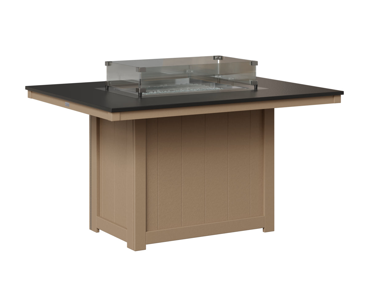 Berlin Gardens Donoma 42" x 54" Rectangular Fire Table Dining in Weatherwood, Hammered Black top