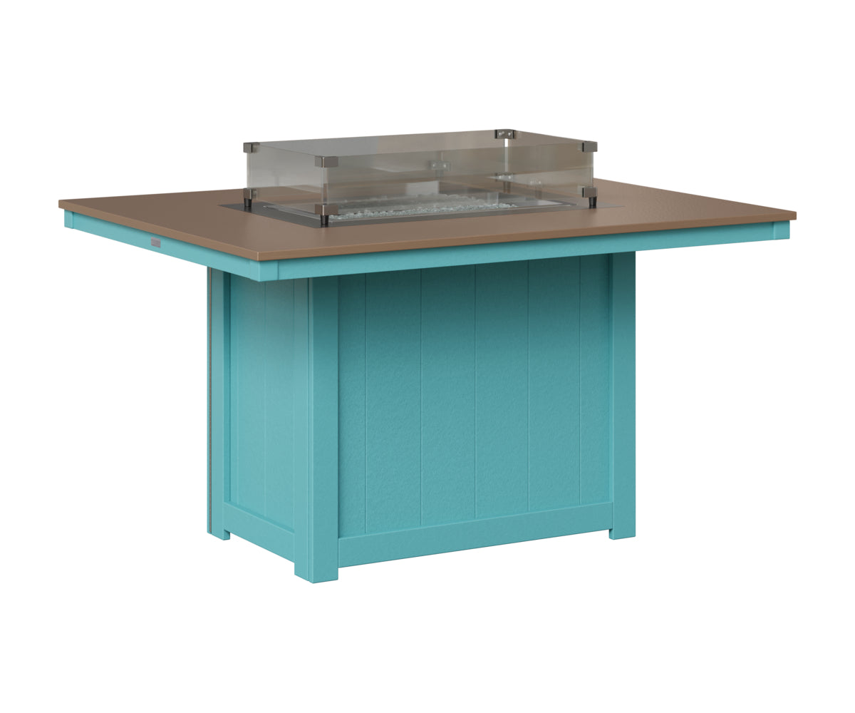 Berlin Gardens Donoma 42" x 54" Rectangular Fire Table Dining in Aruba Blue, Hammered Bronze top