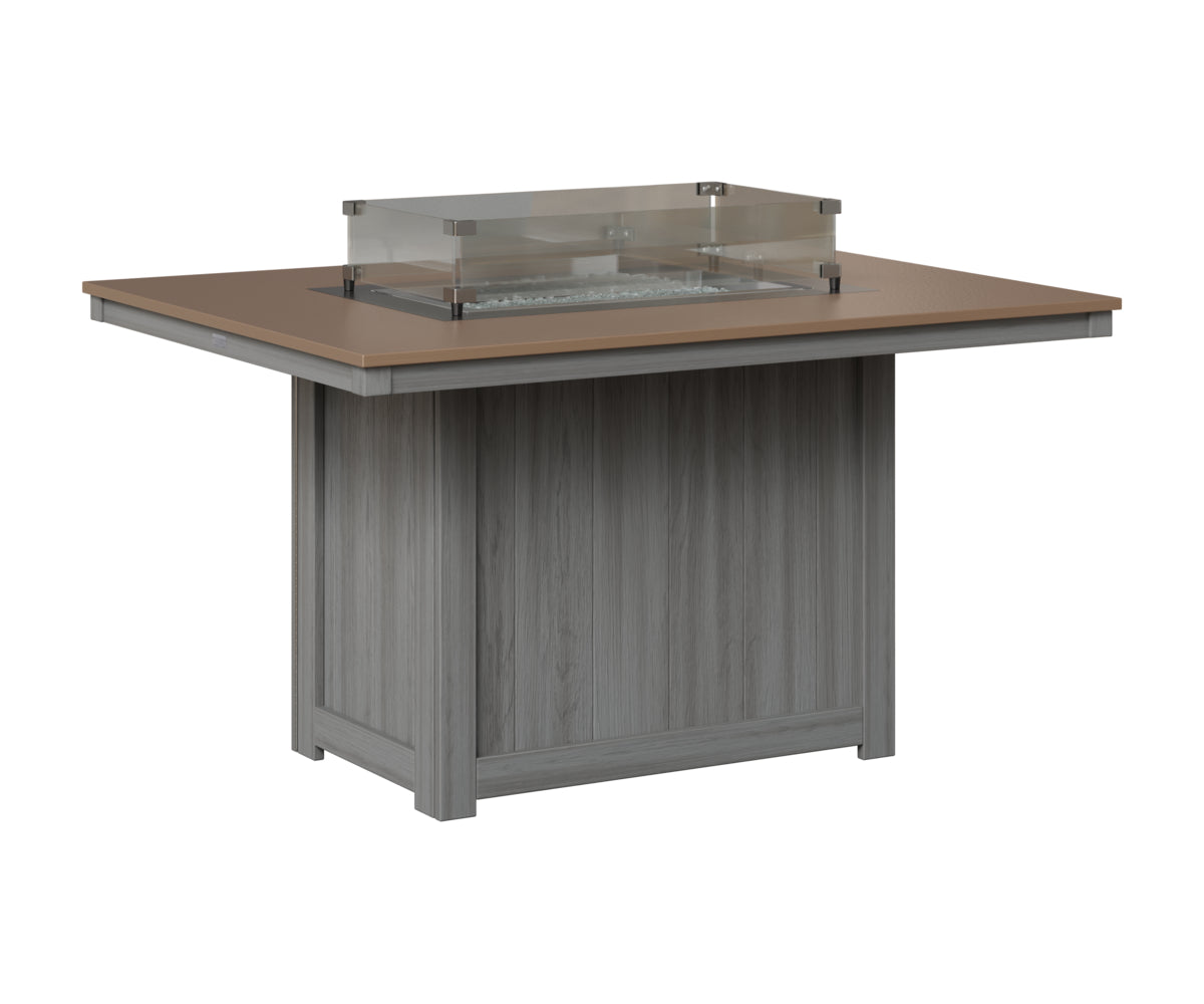 Berlin Gardens Donoma 42" x 54" Rectangular Fire Table Dining in Driftwood Gray, Hammered Bronze top