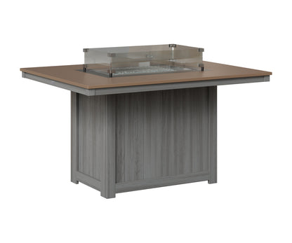 Berlin Gardens Donoma 42" x 54" Rectangular Fire Table Dining in Driftwood Gray, Hammered Bronze top