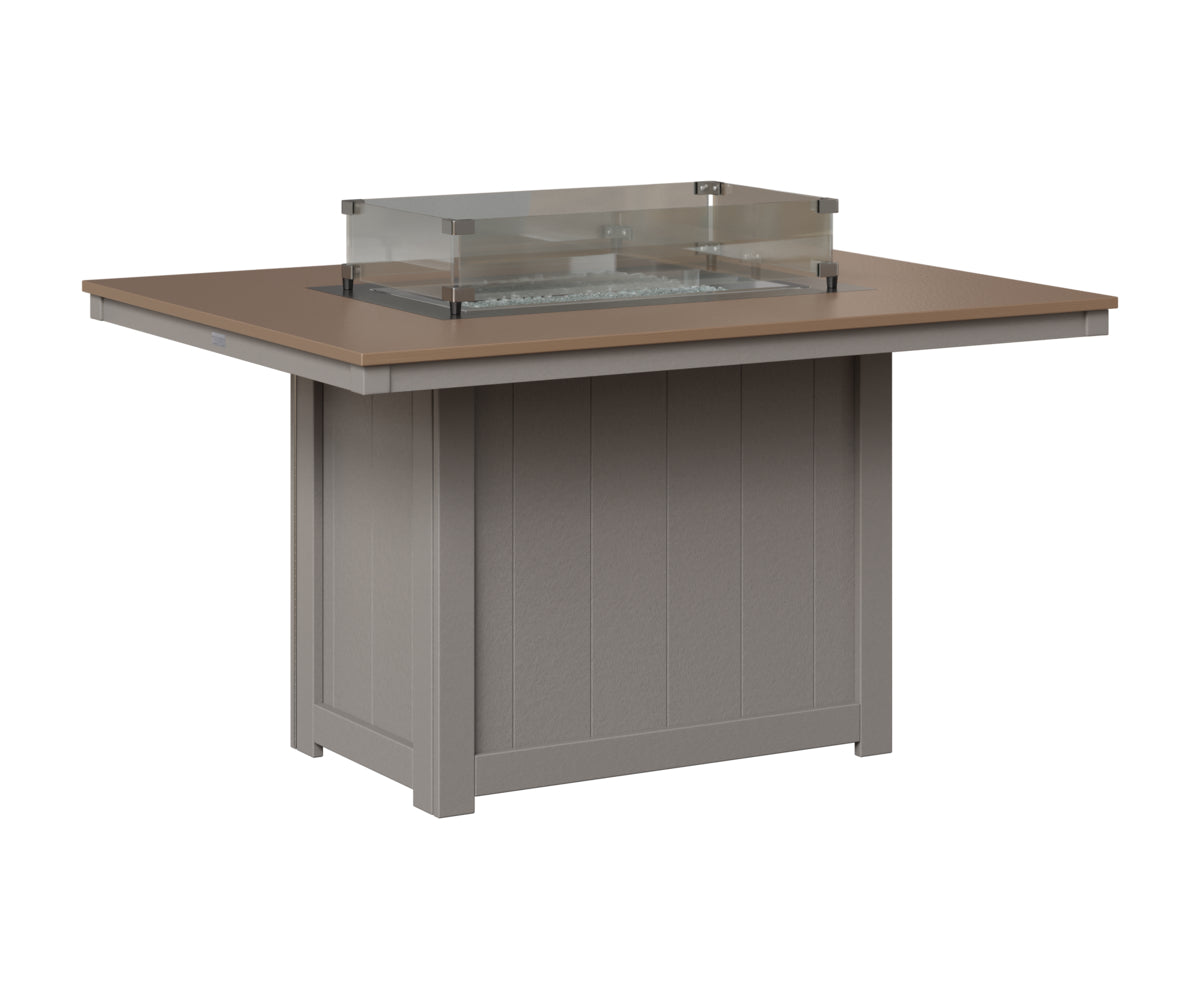 Berlin Gardens Donoma 42" x 54" Rectangular Fire Table Dining in Light Gray, Hammered Bronze top