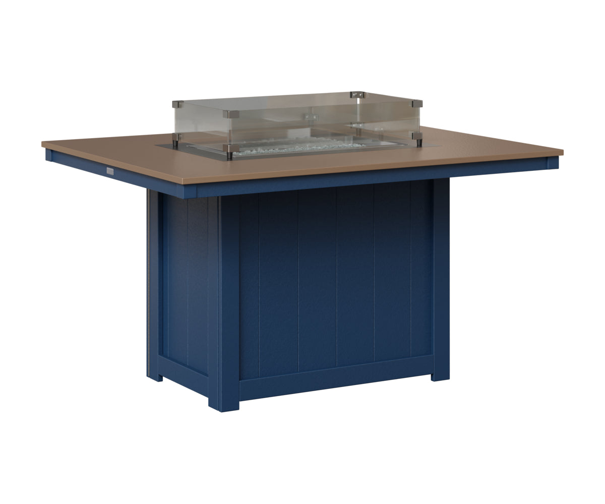 Berlin Gardens Donoma 42" x 54" Rectangular Fire Table Dining in Navy Blue, Hammered Bronze top