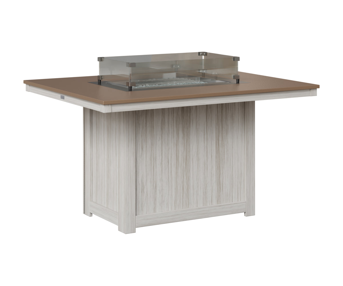 Berlin Gardens Donoma 42" x 54" Rectangular Fire Table Dining in Seashell, Hammered Bronze top