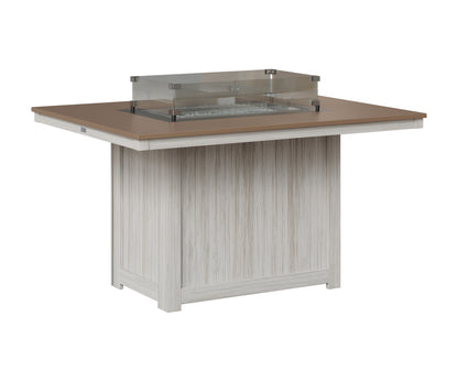 Berlin Gardens Donoma 42" x 54" Rectangular Fire Table Dining in Seashell, Hammered Bronze top
