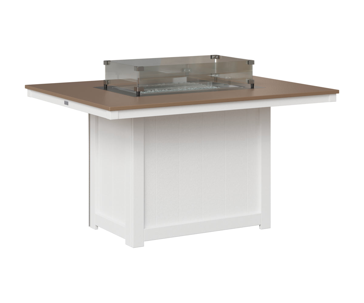 Berlin Gardens Donoma 42" x 54" Rectangular Fire Table Dining in White, Hammered Bronze top