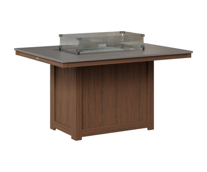 Berlin Gardens Donoma 42" x 54" Rectangular Fire Table Dining in Brazilian Walnut, Hammered Stainless top