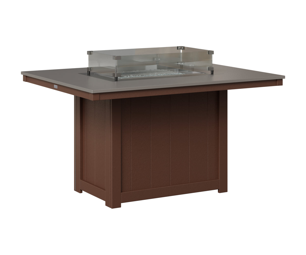 Berlin Gardens Donoma 42" x 54" Rectangular Fire Table Dining in Chocolate Brown, Hammered Stainless top