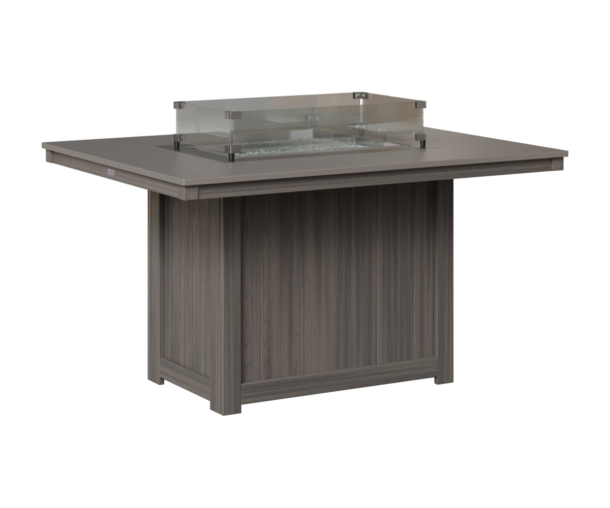 Berlin Gardens Donoma 42" x 54" Rectangular Fire Table Dining in Coastal Gray, Hammered Stainless top