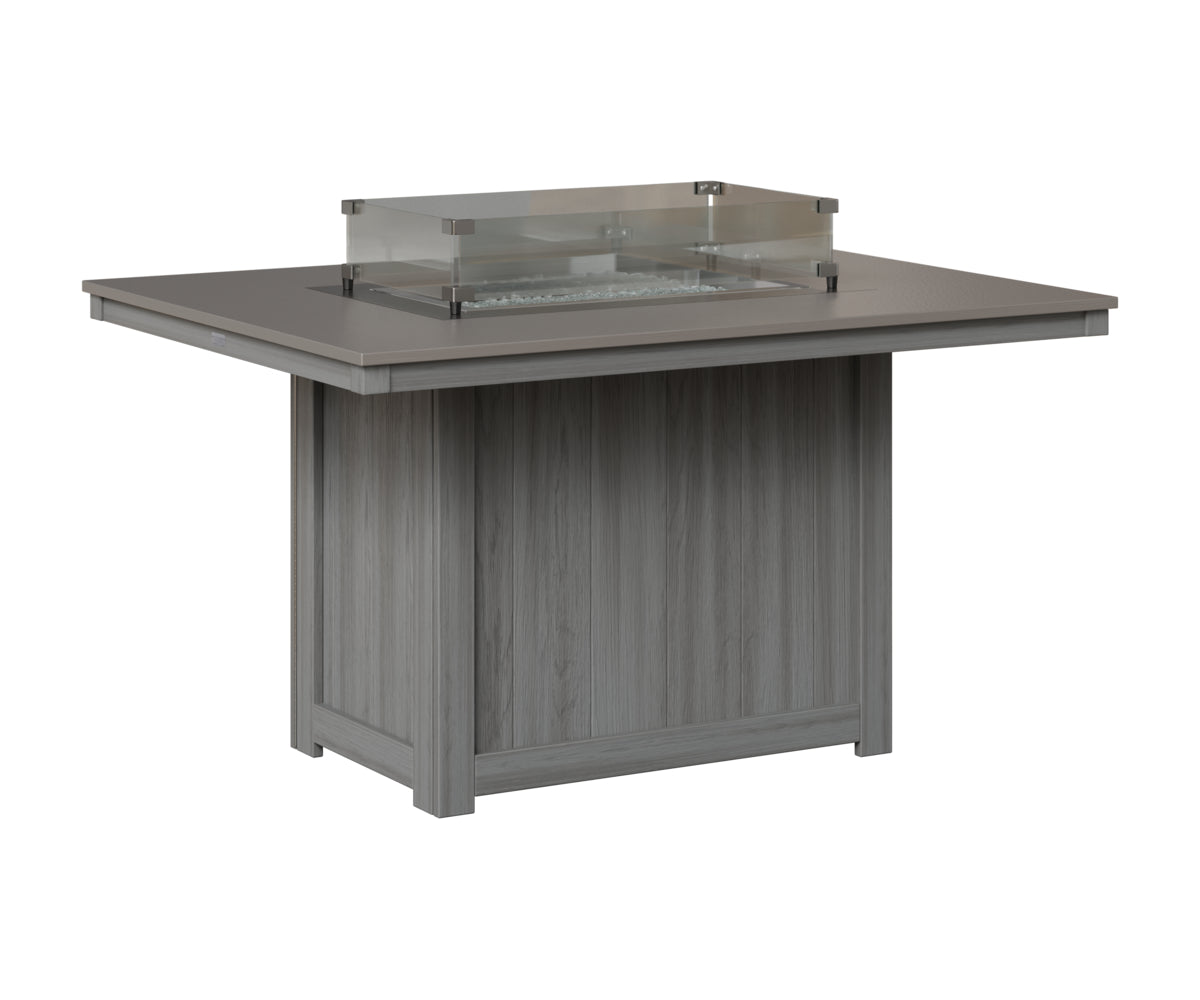 Berlin Gardens Donoma 42" x 54" Rectangular Fire Table Dining in Driftwood Gray, Hammered Stainless top
