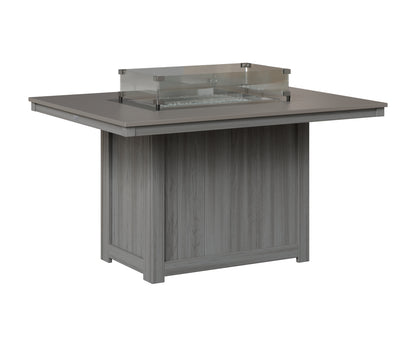 Berlin Gardens Donoma 42" x 54" Rectangular Fire Table Dining in Driftwood Gray, Hammered Stainless top