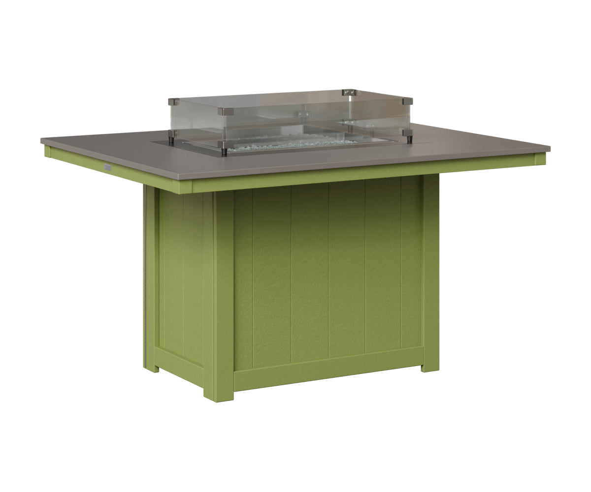 Berlin Gardens Donoma 42" x 54" Rectangular Fire Table Dining in Kiwi Green, Hammered Stainless top