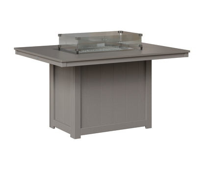 Berlin Gardens Donoma 42" x 54" Rectangular Fire Table Dining in Light Gray, Hammered Stainless top