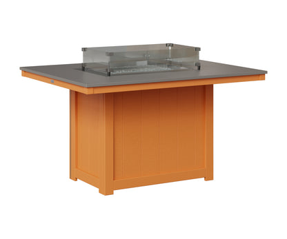 Berlin Gardens Donoma 42" x 54" Rectangular Fire Table Dining in Mango Orange, Hammered Stainless top