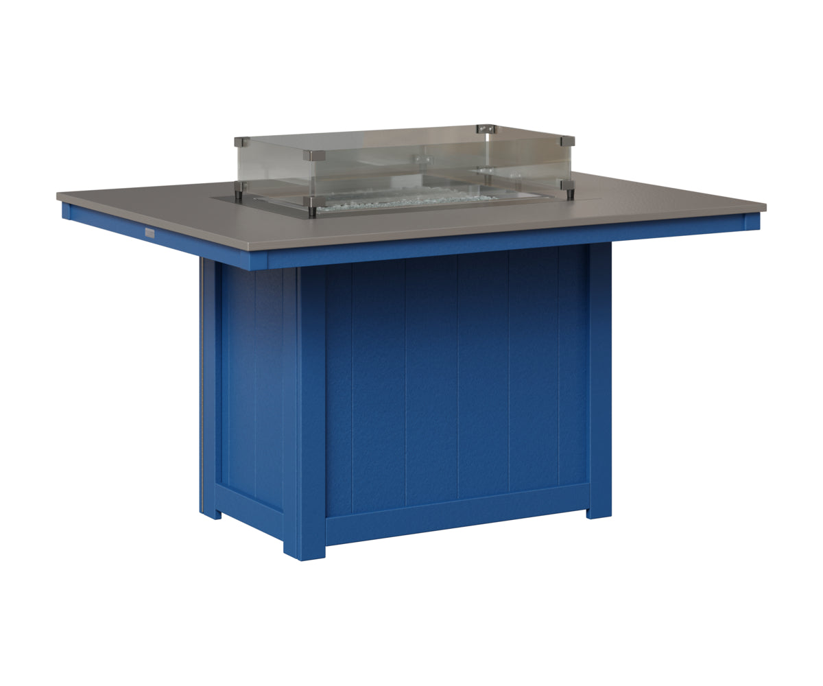 Berlin Gardens Donoma 42" x 54" Rectangular Fire Table Dining in Pacific Blue, Hammered Stainless top