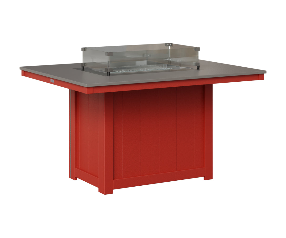 Berlin Gardens Donoma 42" x 54" Rectangular Fire Table Dining in Scarlet Red, Hammered Stainless top