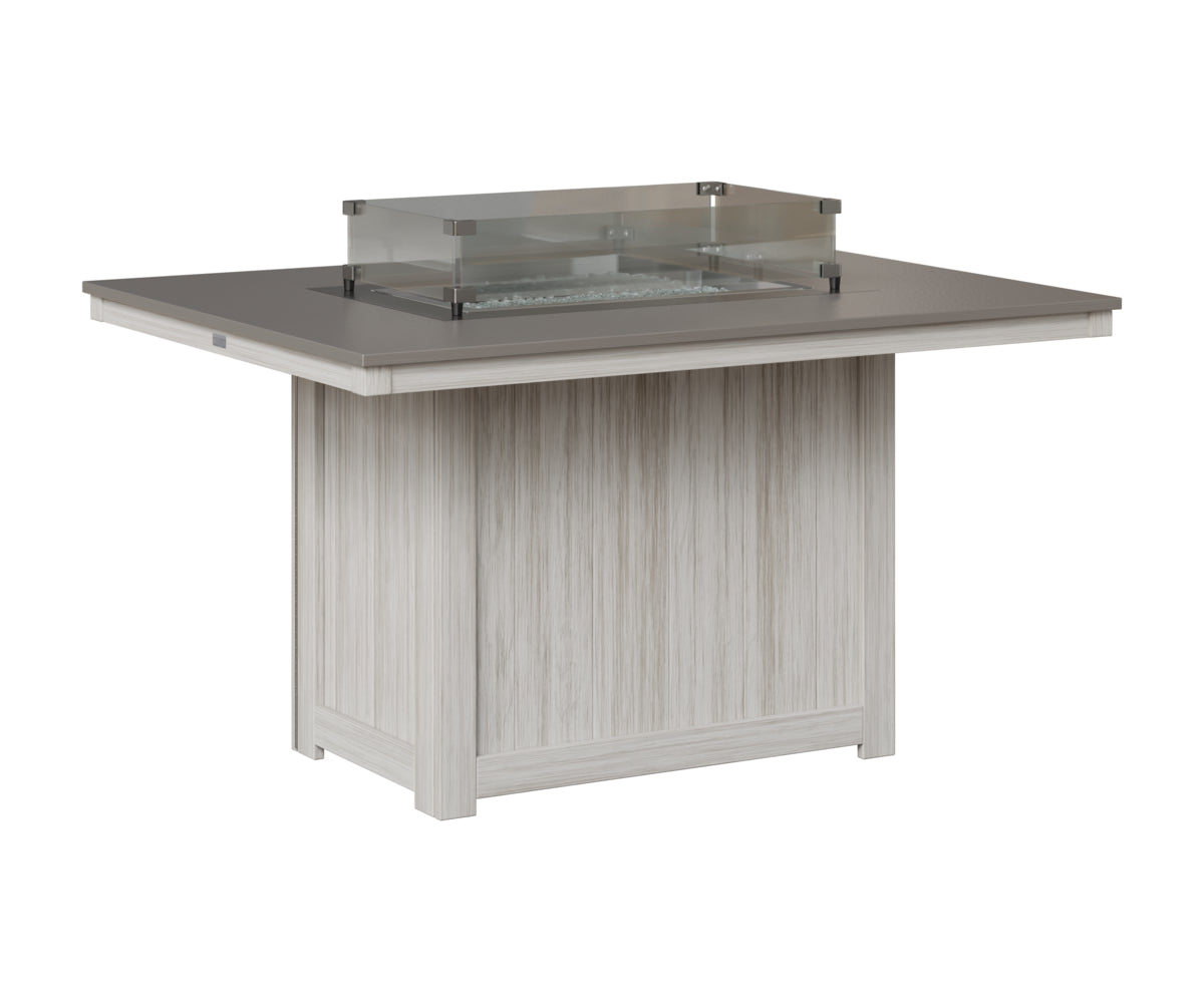 Berlin Gardens Donoma 42" x 54" Rectangular Fire Table Dining in Seashell, Hammered Stainless top