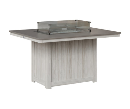 Berlin Gardens Donoma 42" x 54" Rectangular Fire Table Dining in Seashell, Hammered Stainless top
