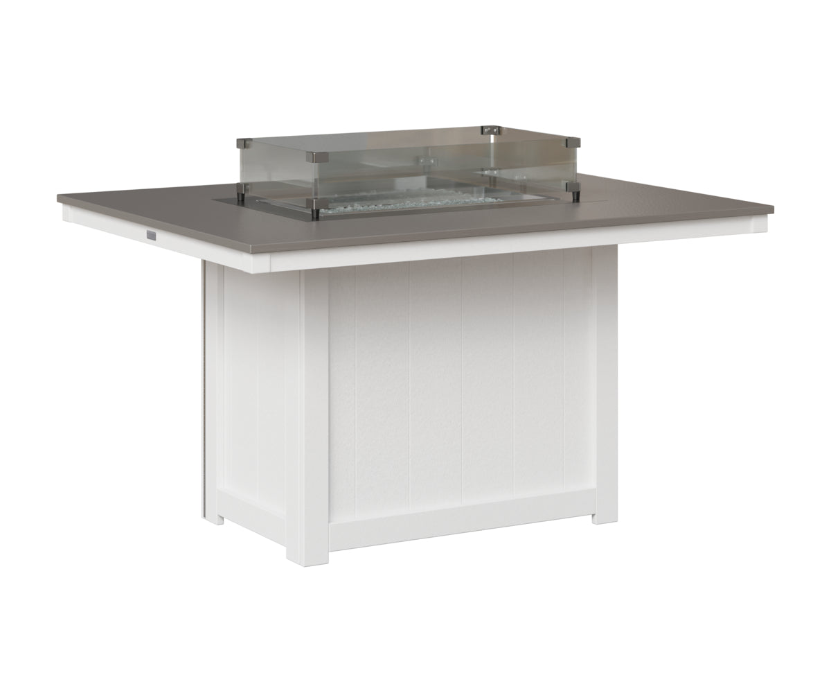 Berlin Gardens Donoma 42" x 54" Rectangular Fire Table Dining in White, Hammered Stainless top